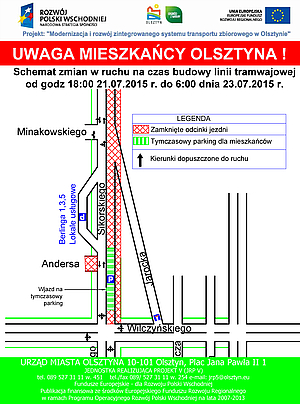 mapa z organizacją ruchu w związku z zamknięciem ulicy Andersa
